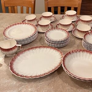 Golden Ware Sebring Mandarin Maroon 22k Porcelain set of 42